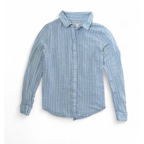 Blue and white striped Lucky Brand button-up shirt with open back slit size S - Picture 3 of 5